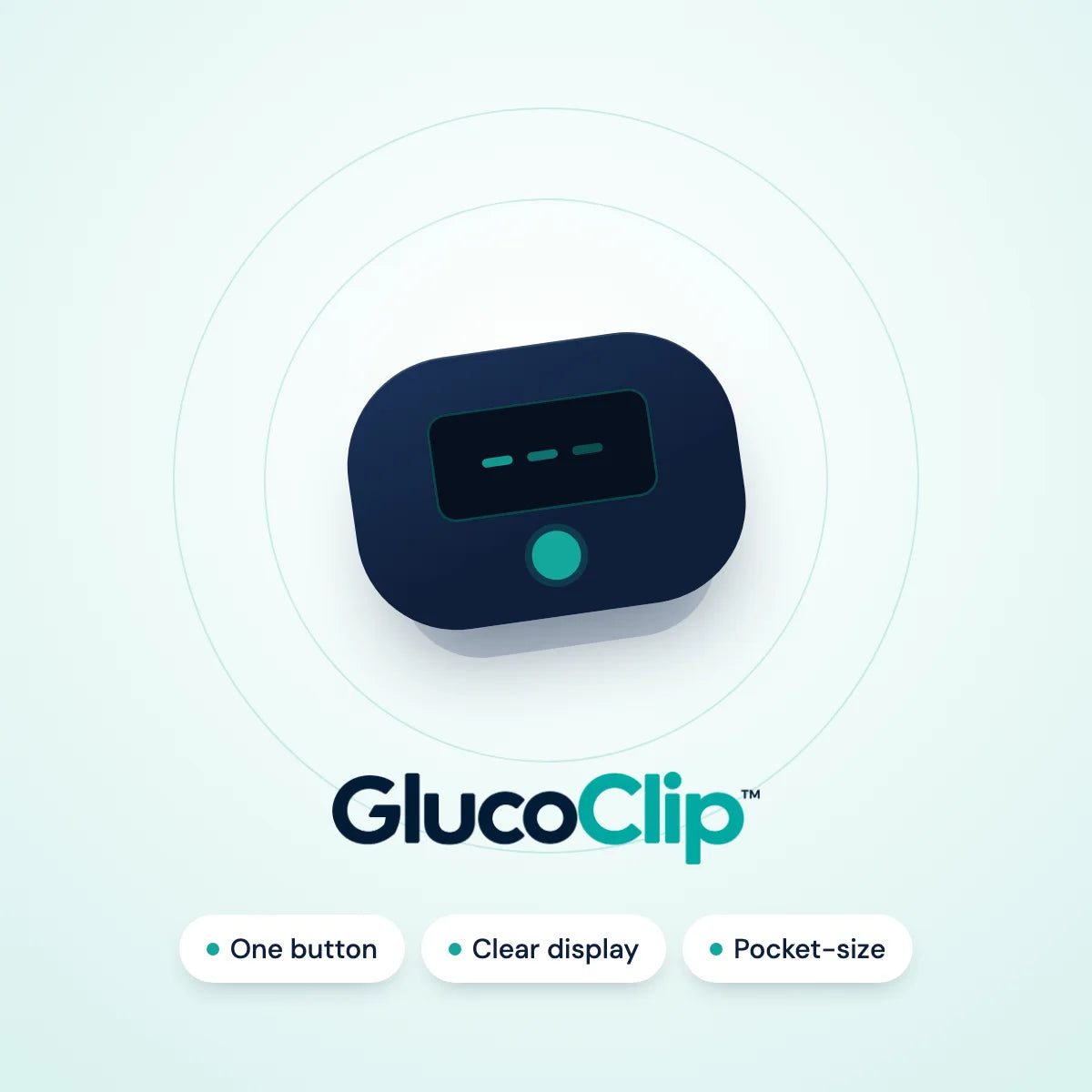 GlucoClip finger-clip device with one button and a display